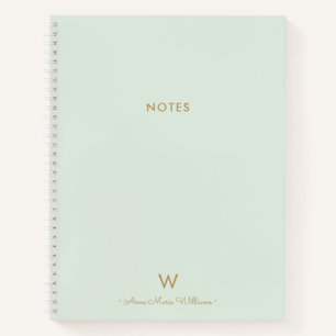 Modern Sage Green Gold Script Monogram Notebook