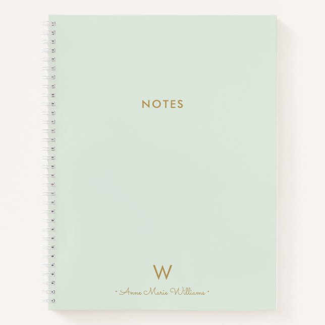Modern Sage Green Gold Script Monogram Notebook (Front)