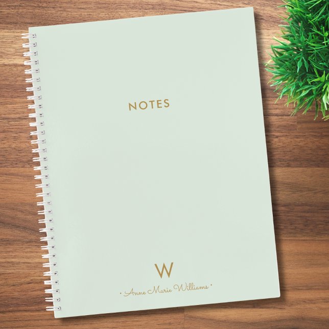 Modern Sage Green Gold Script Monogram Notebook (Creator Uploaded)