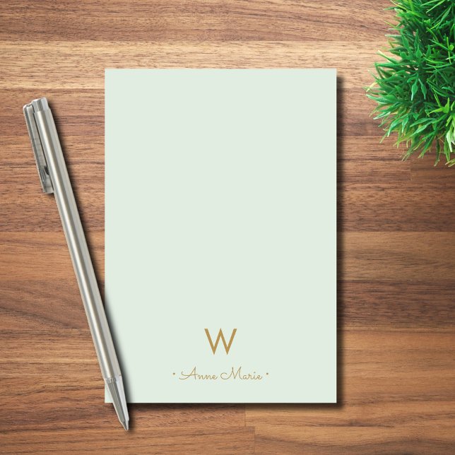 Modern Sage Green Gold Script Monogram Post-it Notes (Creator Uploaded)