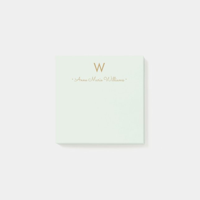 Modern Sage Green Gold Script Monogram Post-it Notes (Front)