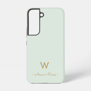 Modern Sage Green Gold Script Monogram Samsung Galaxy Case