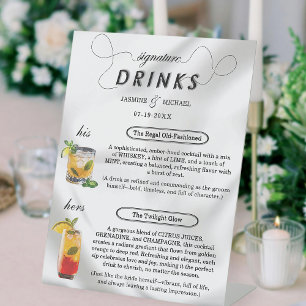 Modern Sage Green   Gold Wedding Signature Drinks Pedestal Sign