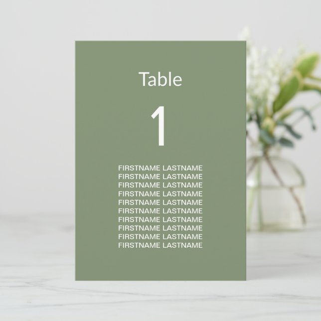 Modern Sage Green Guest Names Table Card (Standing Front)