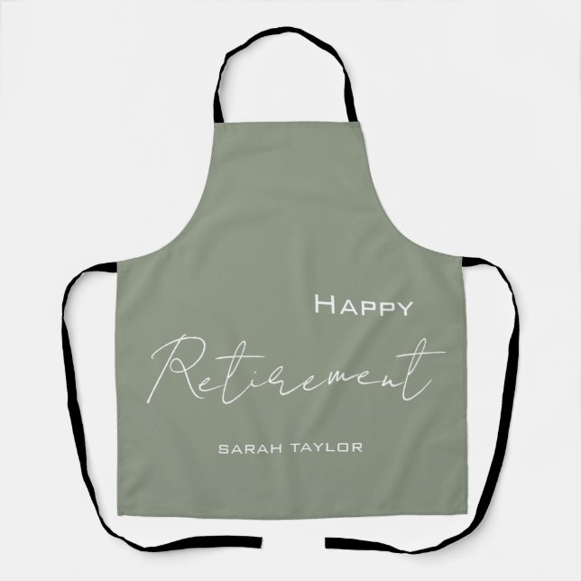 Modern Sage Green Happy Retirement Personalised  Apron (Front)