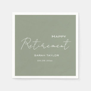 Modern Sage Green Happy Retirement Personalised  Napkin