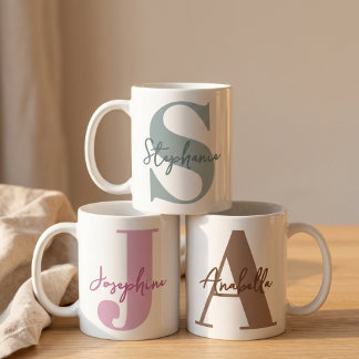 Modern Sage Green Initial Bridesmaid Proposal Name Coffee Mug