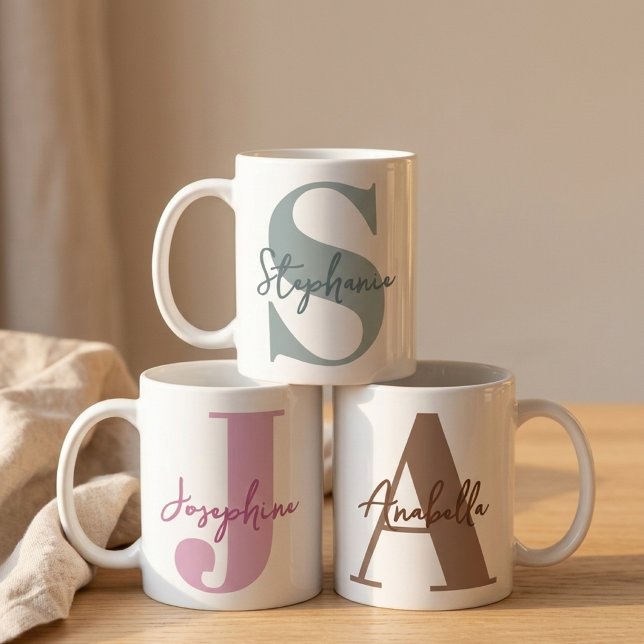 Modern Sage Green Initial Bridesmaid Proposal Name Coffee Mug (Custom Teacher Appreciation Gift | Birthday Gift for Best Friend | Custom Initial Mug Gift for Her)