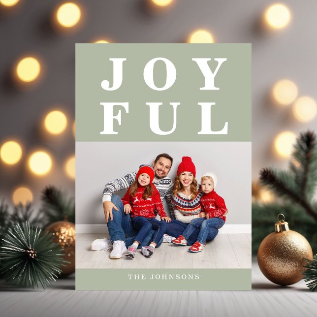 Modern Sage Green Joyful Photo Christmas Holiday Card (Modern Sage Green Joyful Photo Christmas Holiday Card)