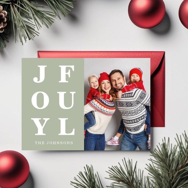 Modern Sage Green Joyful Photo Christmas Holiday Card (Modern Sage Green Joyful Photo Christmas Holiday Card)