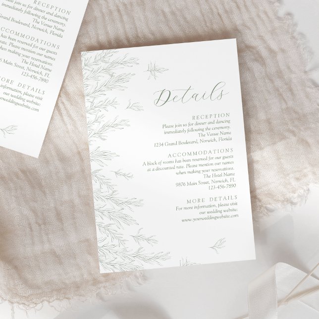 Modern Sage Green Leaves Wedding Details Enclosure Card (Creator Uploaded)