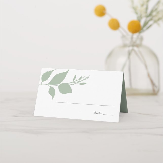 Modern Sage Green Leaves Wedding Place Card (Front)
