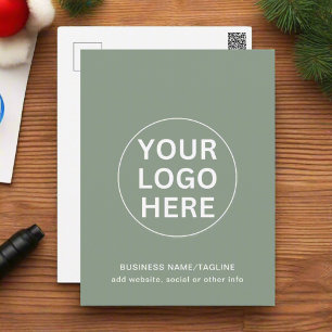 Modern Sage Green Logo l Business Holiday Postcard