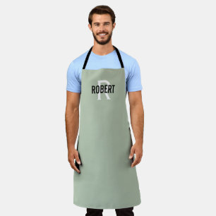 Modern sage green man monogram name apron