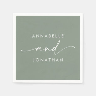 Modern sage green minimal contemporary wedding napkin