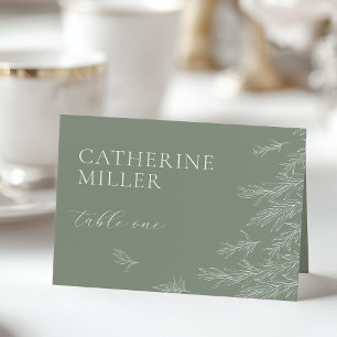 Modern Sage Green Minimal Leaves Place Card