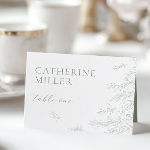 Modern Sage Green Minimal Leaves Place Card