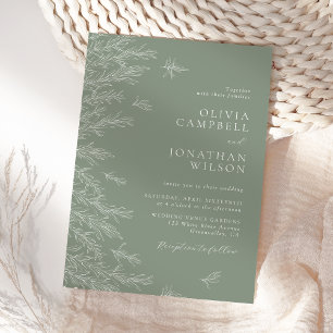 Modern Sage Green Minimal Leaves Wedding Invitation