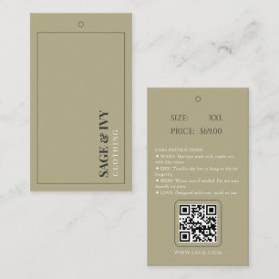 Modern Sage Green Minimalist Boho QR Code Tag