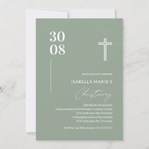 Modern Sage Green Minimalist Christening Invitation