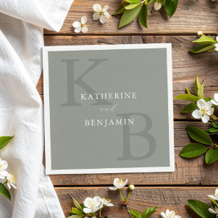 Modern Sage Green Minimalist Monogram Wedding Napkin