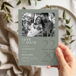 Modern Sage Green Minimalist Photo Wedding Save The Date<br><div class="desc">Easily personalise your wedding save the date cards with this editable template. Features your photo and minimal elegant typography design in sage green colour.</div>