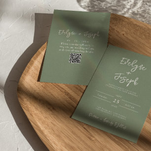 Modern Sage Green Minimalist QR Code Wedding Invitation