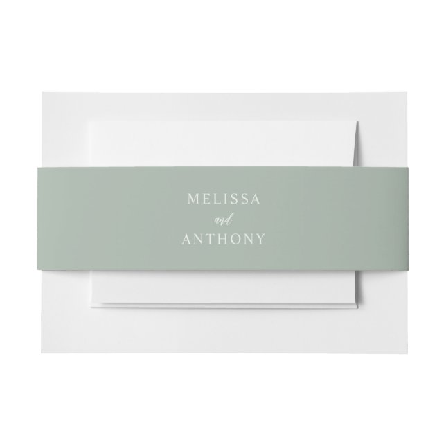 Modern Sage Green Minimalist Wedding Invitation Belly Band (Front Example)