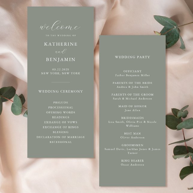Modern Sage Green Minimalist Wedding Program (Creator Uploaded)