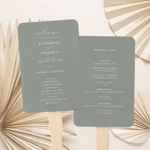Modern Sage Green Minimalist Wedding Program Hand Fan