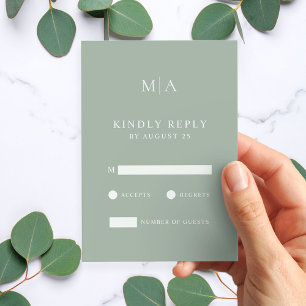 Modern Sage Green Minimalist Wedding  RSVP Card