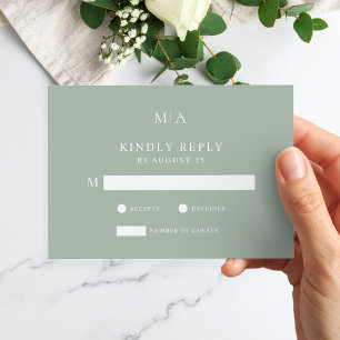 Modern Sage Green Minimalist  Wedding  RSVP Card
