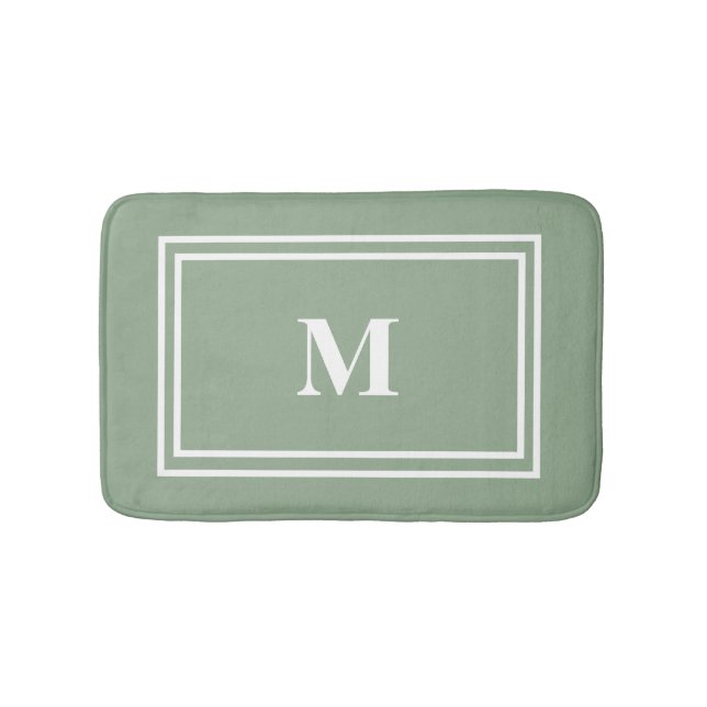 Modern Sage Green Monogram Bath Mat (Front)