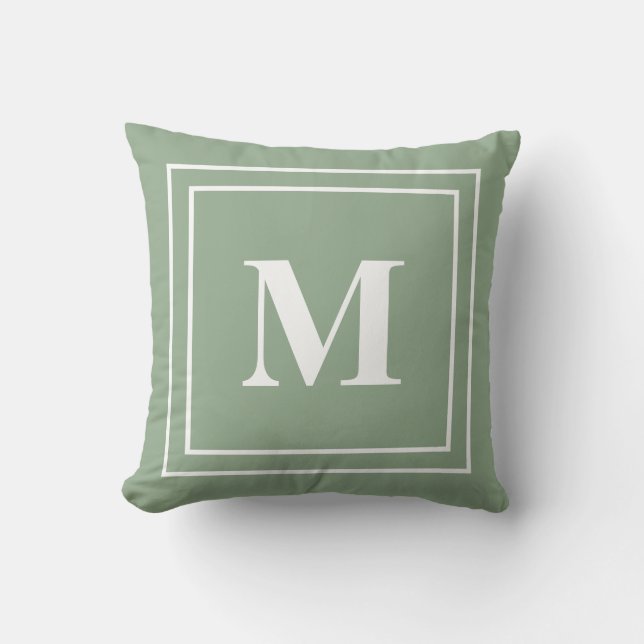 Modern Sage Green Monogram Cushion (Front)