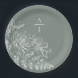 Modern Sage Green Monogram Floral Paper Plate<br><div class="desc">Bring modern elegance to your reception with this beautiful plate.</div>