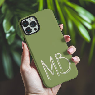 Modern Sage Green Monogram Initials Contemporary iPhone 16 Pro Max Case
