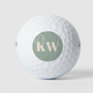 Modern Sage Green Monogram Initials Personalised Golf Balls