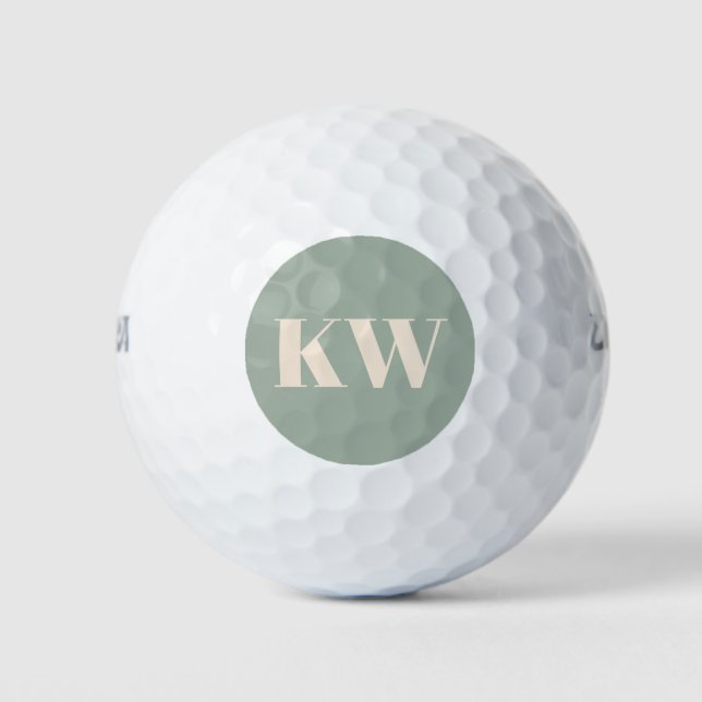 Modern Sage Green Monogram Initials Personalised Golf Balls (Front)