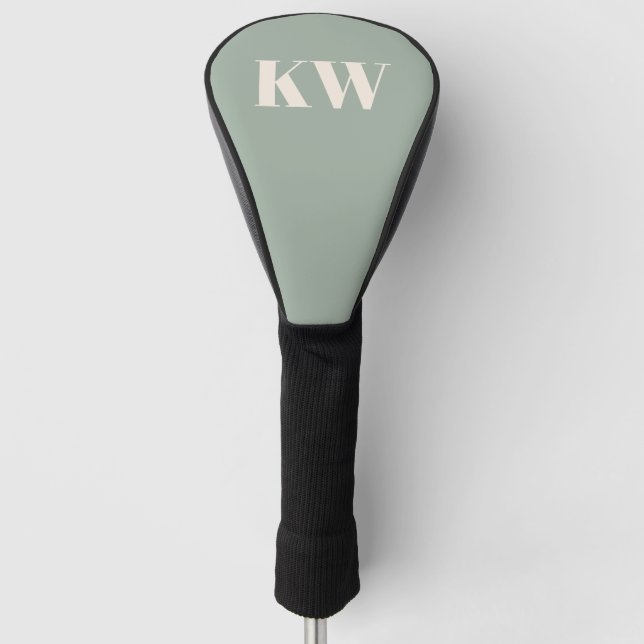 Modern Sage Green Monogram Initials Personalised Golf Head Cover (Front)