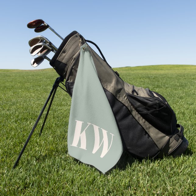 Modern Sage Green Monogram Initials Personalised Golf Towel (Green)
