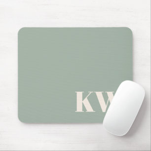 Modern Sage Green Monogram Initials Personalised Mouse Pad