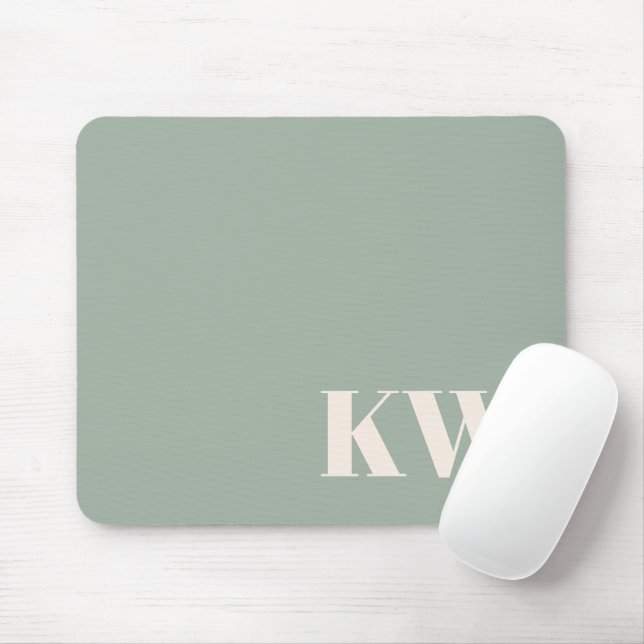 Modern Sage Green Monogram Initials Personalised Mouse Pad (With Mouse)