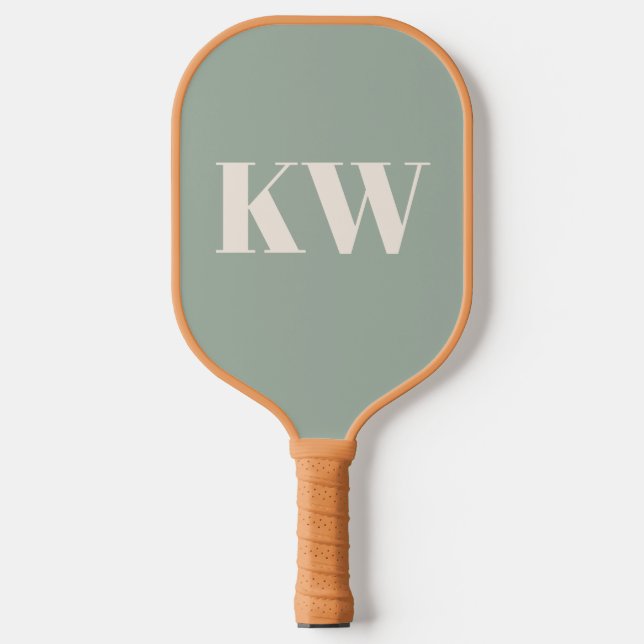 Modern Sage Green Monogram Initials Personalised Pickleball Paddle (Front)