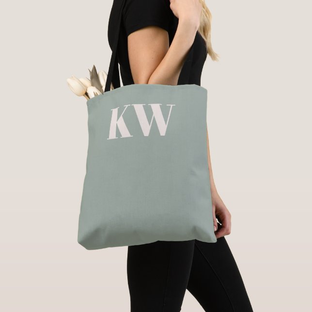 Modern Sage Green Monogram Initials Personalised Tote Bag (Close Up)