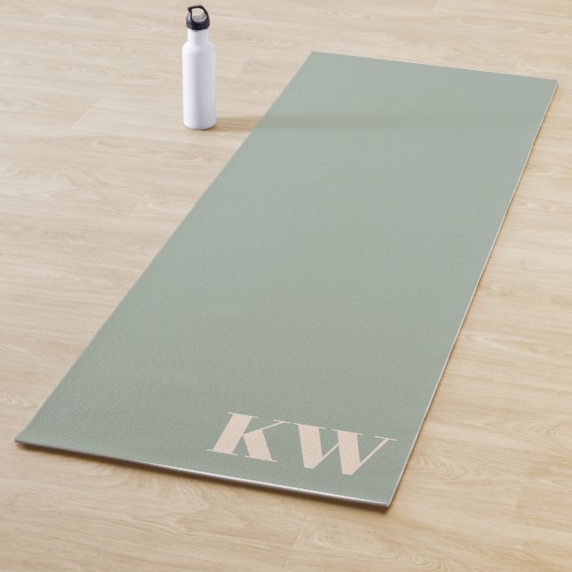 Modern Sage Green Monogram Initials Personalized Yoga Mat (In Situ)