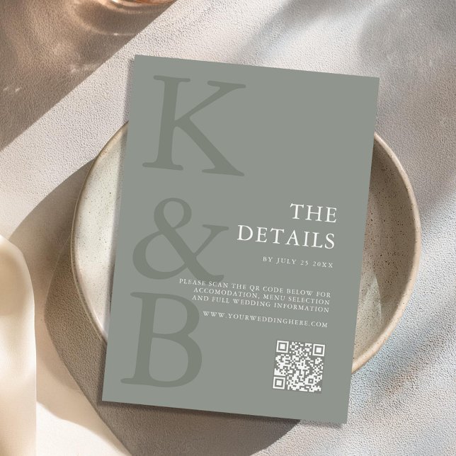 Modern Sage Green Monogram Minimalist Wedding Enclosure Card (Creator Uploaded)