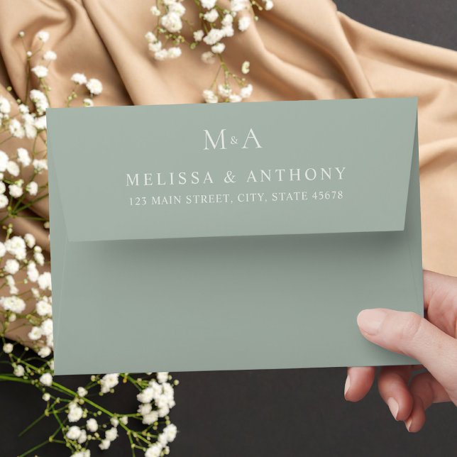 Modern Sage Green Monogram Minimalist Wedding  Envelope (Creator Uploaded)