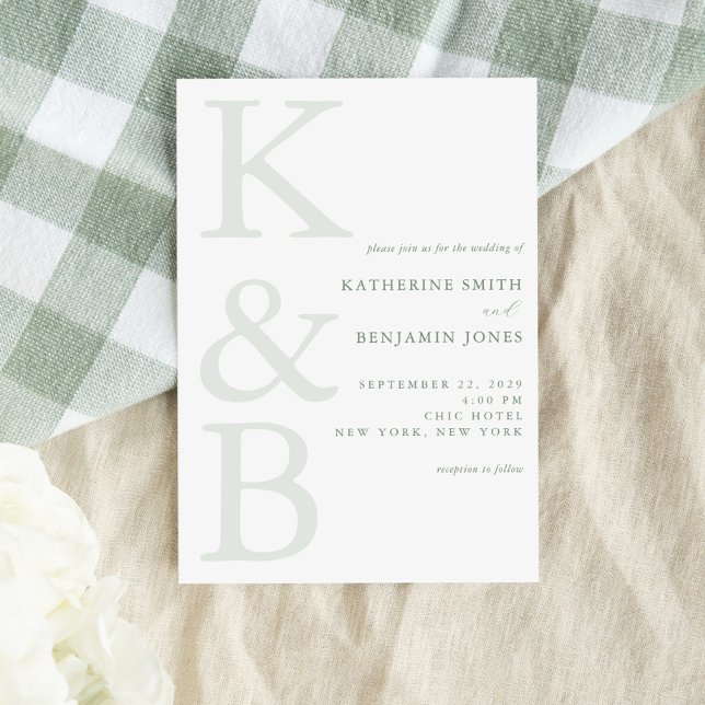 Modern Sage Green Monogram Minimalist Wedding Invitation (Creator Uploaded)
