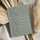 Modern Sage Green Monogram Minimalist Wedding Invitation<br><div class="desc">Easily personalise your wedding invitations with this editable template. Features minimal elegant typography design in sage green colour.</div>