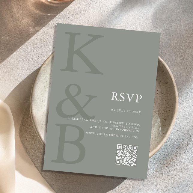 Modern Sage Green Monogram Minimalist Wedding RSVP Card (Creator Uploaded)
